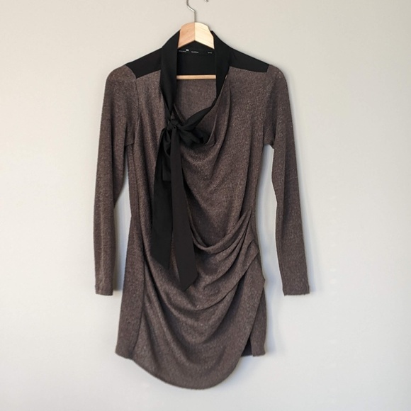 Long-sleeve brown tunic sweater stretch with black detailing Melissa Nepton - Picture 1 of 7